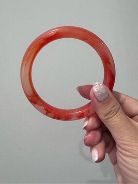 Translucent Red Orange Agate Bangle Bracelet